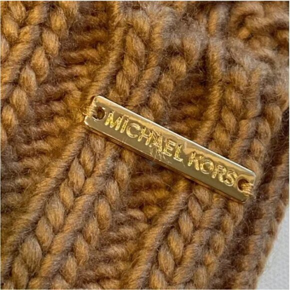 Michael Kors Brown Tan Cable Knit Hat with Pom - Picture 4 of 7